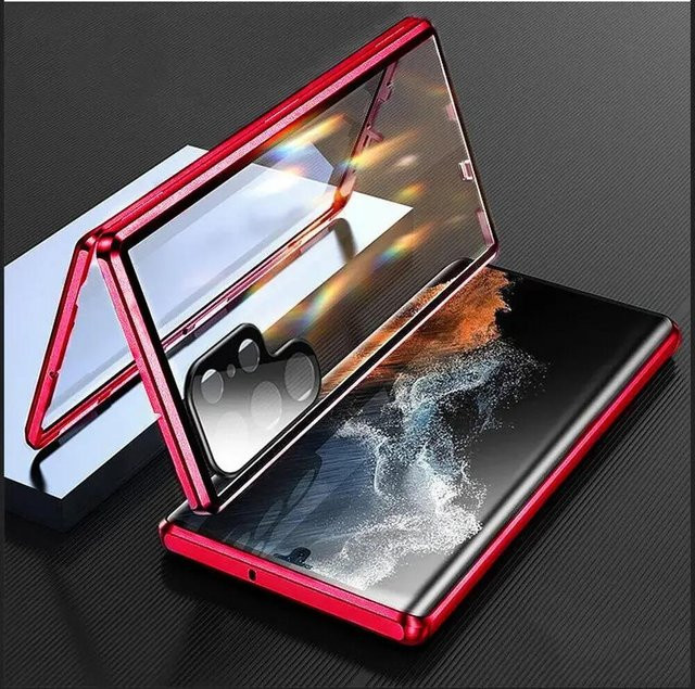 Samsung Magnetische Schutzhülle mit doppelseitigem gehärtetem Glas und Metall für Galaxy S25 Plus, Transparent/Rot - Bild 1