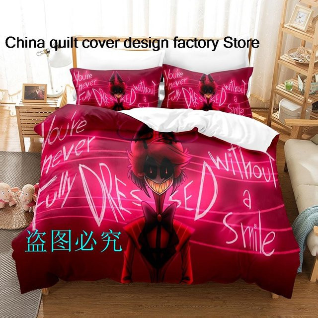 Hazbin Hotel Bettwäsche Set mit 3D Anime Motiv in Rot, bestehend aus Bettbezug und Kissenbezug aus Mikrofaser, B/H: 135 x 200 cm - Bild 1