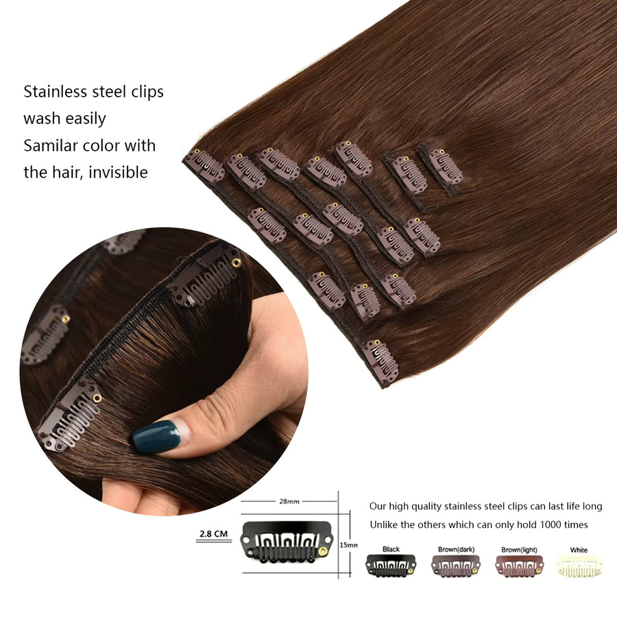 CC YOUNG Clip-in-Haarverlängerungen, Echthaar, dunkelbraun, 120 g - Bild 3