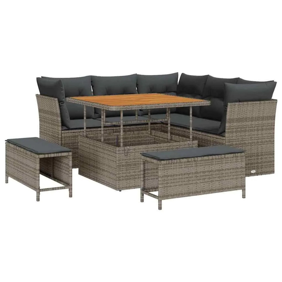 vidaXL Garten-Sofa-Set 8-tlg in Grau mit Kissen, Ottomane und Couchtisch, L-Form mit integriertem Stauraum und UV-beständigem Polstergestell - Bild 2