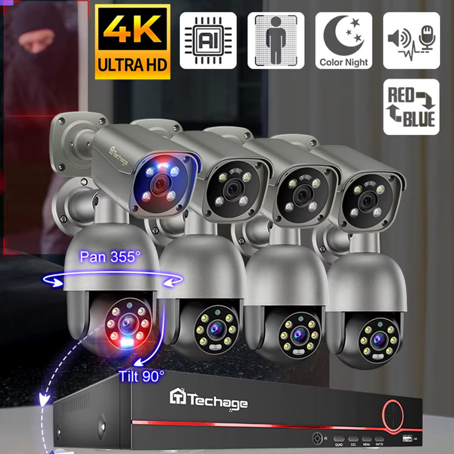 Techage 4K Ultra HD 8MP Sicherheitskamerasystem mit 8CH POE NVR Kit und Farbnachtsicht - Bild 1