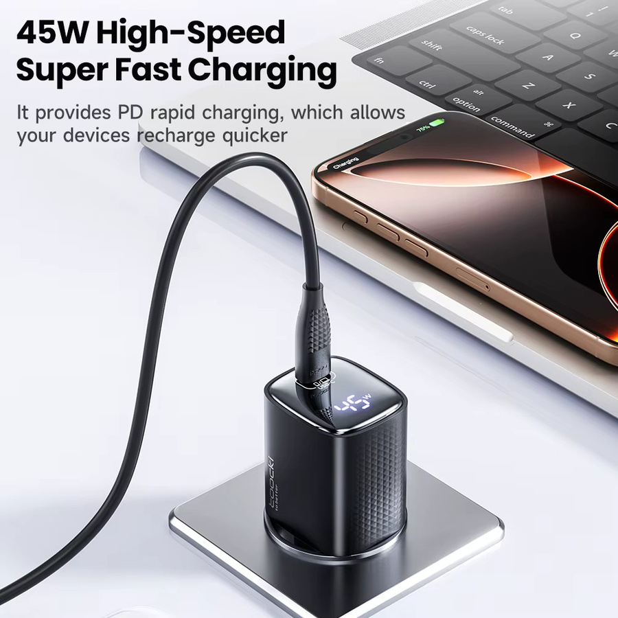 Toocki 45 W GaN Ladegerät mit KR Stecker, USB-C Schnellladegerät mit SFC 2.0, PPS, PD 3.0 und QC 4.0 in Schwarz - Bild 5