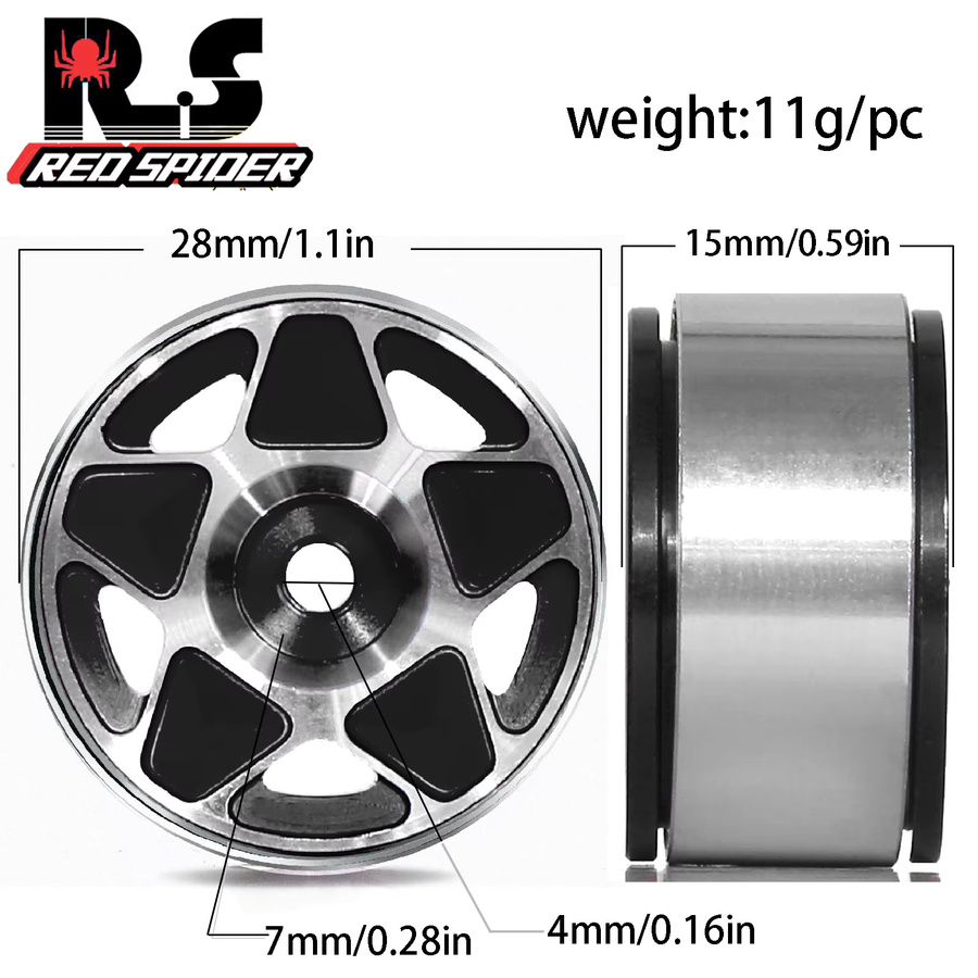 Axial Beadlock Rad Aluminium Legierung Felge Naben Reifen, 4-teiliges Set, Metall - Bild 2