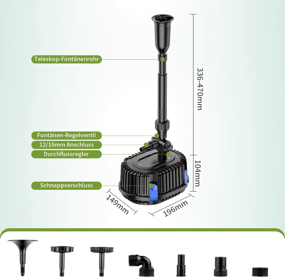 Forever Speed Springbrunnenpumpe für außen, schwarze Teichpumpe und Wasserspielpumpe mit 1000 L/H und 20W - Bild 6
