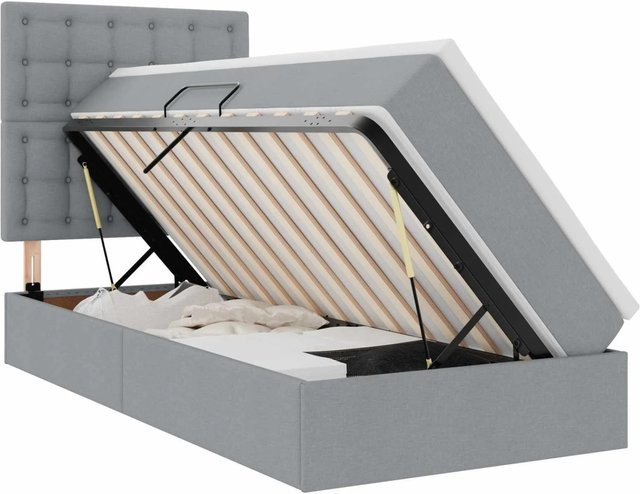 vidaXL Bett mit Stauraum und LED in Hellgrau, B/T/H: 90 x 200 x 128 cm - Bild 1