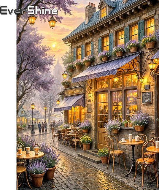 EverShine Diamantmalerei Straßenlandschaft mit Lavendel als 5D Mosaik-Stickerei in Mehrfarbig, B/H: 30 x 30 cm - Bild 1