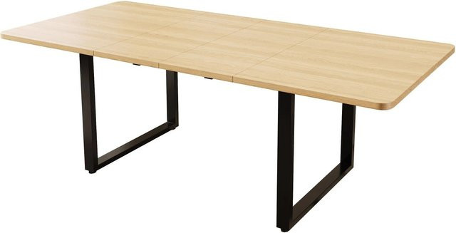 okwish Esstisch ausziehbar für 6-10 Personen in Braun mit Metallbeinen, B/T: 220 x 80 cm - Bild 1