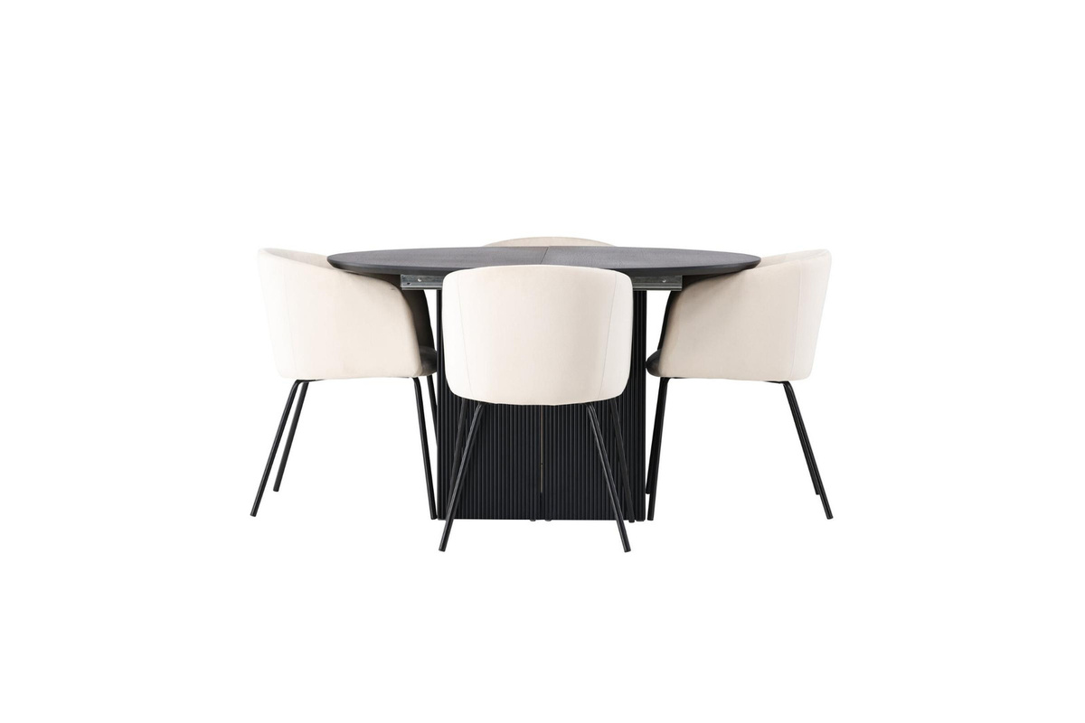 ebuy24 Essgruppe Matilda: 5-tlg. Esstisch mit Auszug in Schwarz und 4 Stühle aus Velours in Beige - Bild 1