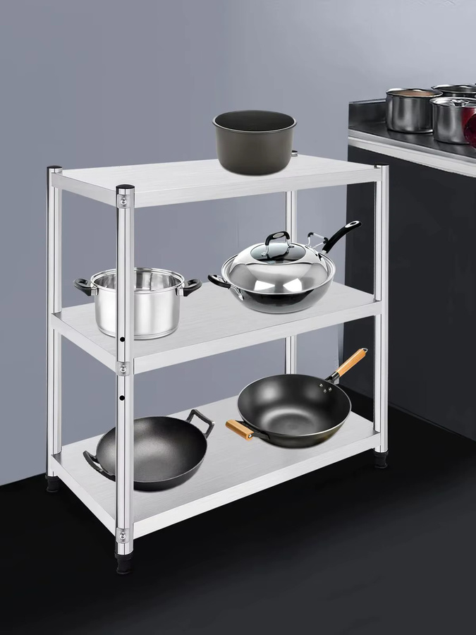 Bymaocar 3-stufiges Küchenregal aus Edelstahl in Silber und Weiß mit verstellbaren Ablagen als Arbeitstisch und Aufbewahrungsorganisator für die professionelle Gastronomie - Bild 3