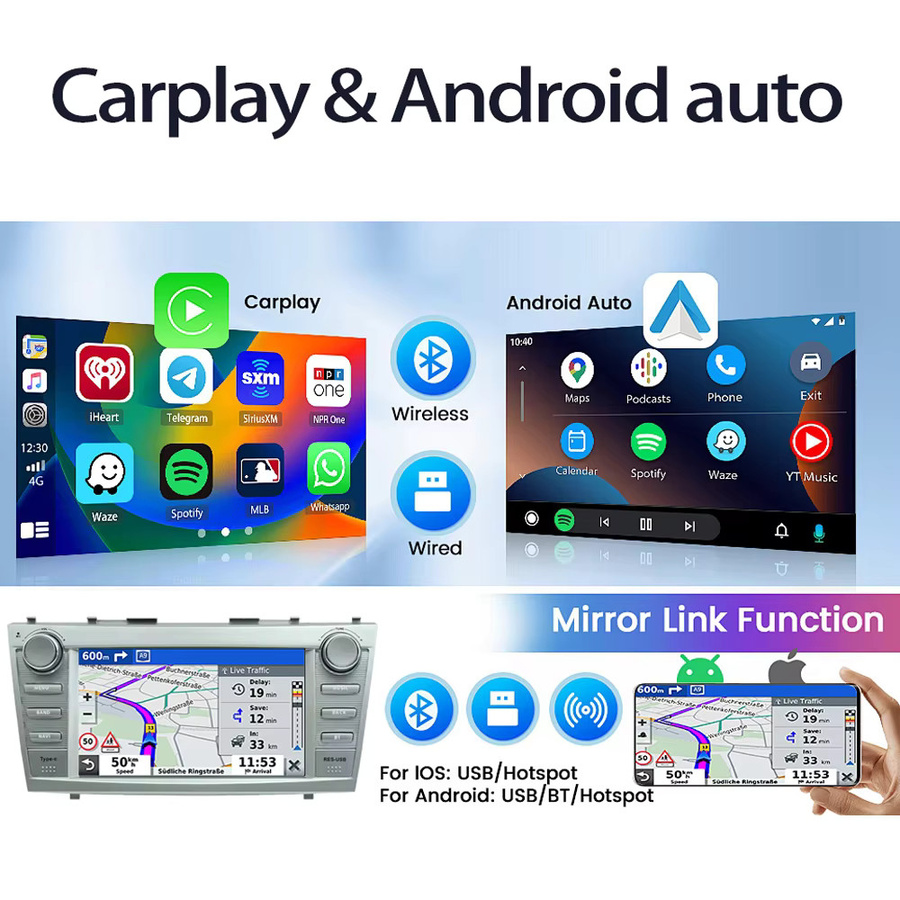 Icreative Android Auto Radio für Toyota Camry XV40 2006-2011 mit 8 Zoll Display, Carplay, Multimedia, Navigation und GPS - Bild 3