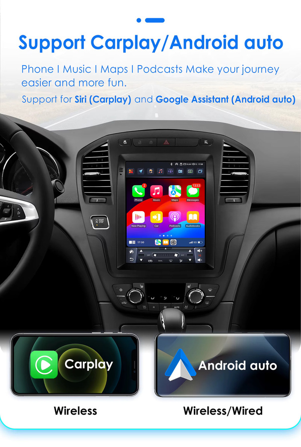OSSURET Android Autoradio Stereo für Opel Insignia und Buick Regal 2009–2013 mit 9,7 Zoll vertikalem Bildschirm, Wireless Carplay und Bluetooth, Schwarz - Bild 2