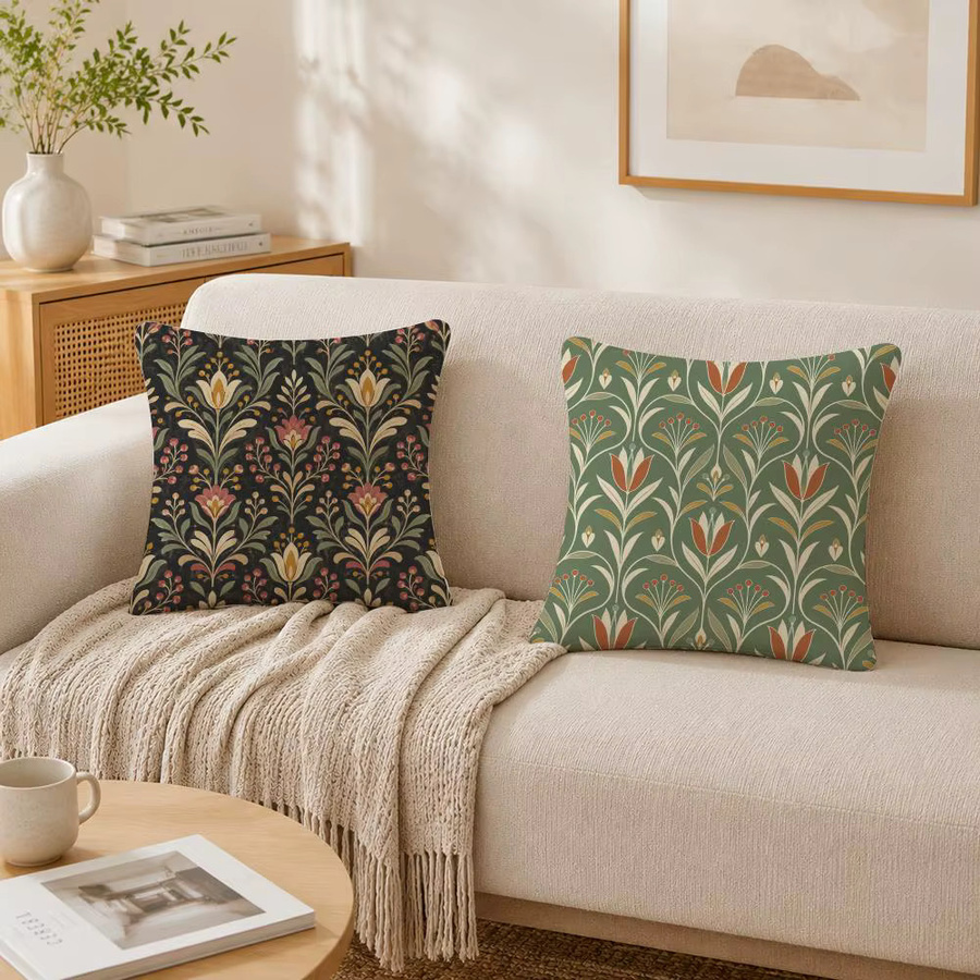 William Mori Style Vintage Plants Kissenbezug aus Plüsch in Weiß mit floralem Design, quadratisch, B/B: 30 x 30 cm - Bild 2
