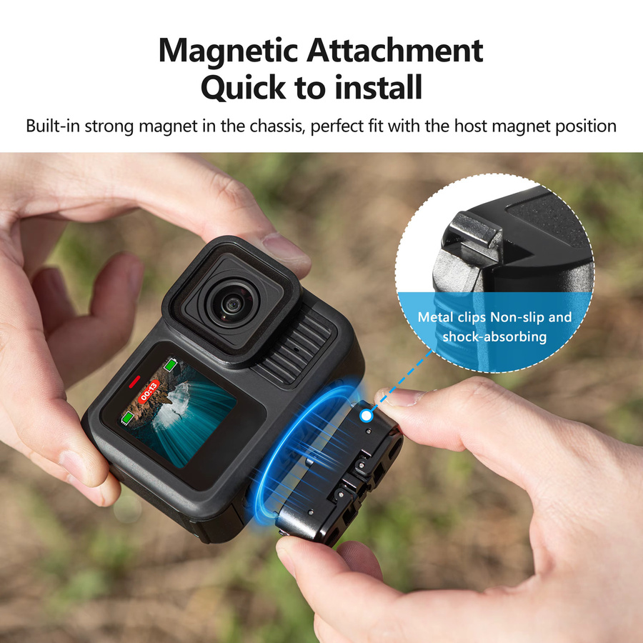 Magnetische Aluminium-Klemmhalterung mit Schnellverschluss und Doppelklauen-Schnittstelle für GoPro Hero 13 und GoPro Max 2 Lit in Schwarz mit 1/4-Zoll-Schraube - Bild 4