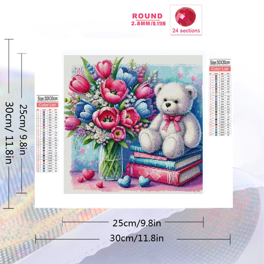 Momoart Diamant-Stickerei Cartoon-Bär mit Tulpen-Motiv, Strass-Mosaik Set in Multicolour, B/B/B: 20 x 20 x 20 cm - Bild 2