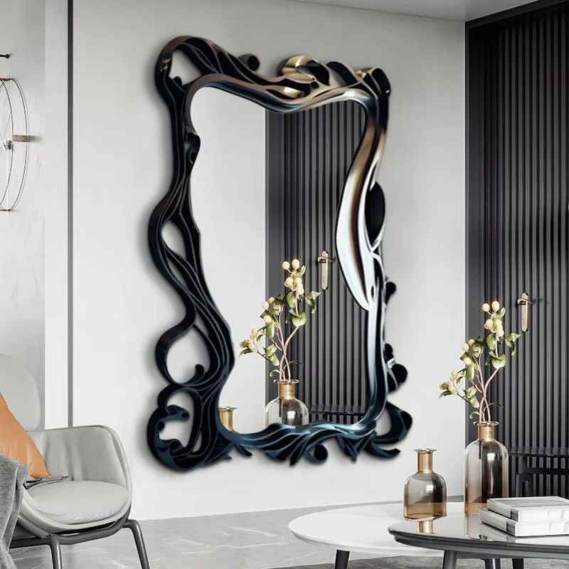 QWC Wellenförmiger Ganzkörperspiegel in Schwarz, unregelmäßiger Standspiegel im Nordic Design für Schlafzimmer und Wohnzimmer - Bild 2