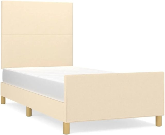 vidaXL Bettgestell mit Kopfteil in Beige aus Stoff und Holz, B/T/H: 100 x 200 x 128 cm - Bild 1