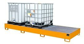Auffangwanne AW 1000-3 aus Stahl für IBC-Container und Fässer, gelborange, B: 130 cm, T: 385 cm, H: 34 cm - Bild 1