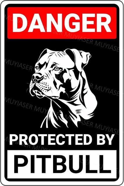 Warnschild Danger Protected By Pitbull Beware Of Dog von MINISO aus Aluminium und Metall, Mehrfarbig, B: 30,0 cm, H: 20,0 cm - Bild 1