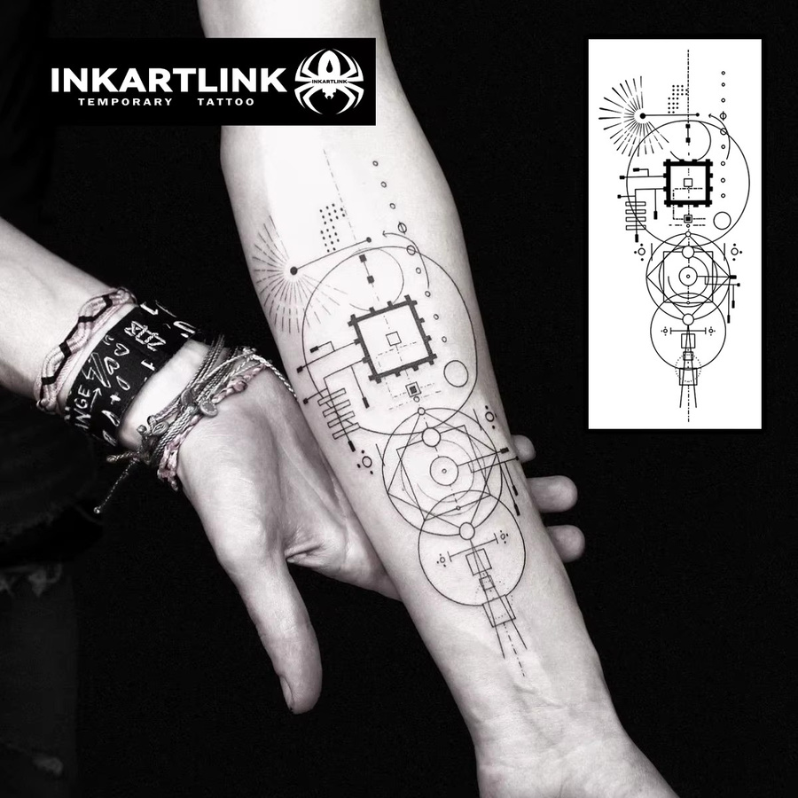 INKARTLINK Temporäres Tattoo, geometrisches Design, wasserfest, semipermanent - Bild 2