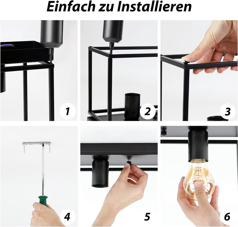 Nettlife Retro Deckenleuchte aus Metall in Schwarz im Industrial Design für E27 Leuchtmittel - Bild 6