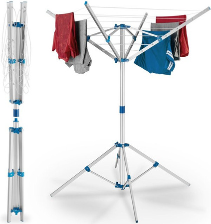 tectake Mobile Wäschespinne aus Aluminium in Grau, wetterfest, drehbar und stufenlos höhenverstellbar, B/T/H: 102 x 102 x 160 cm
