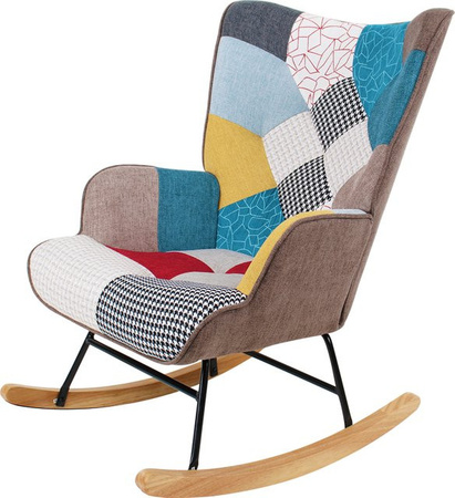 Skandinavischer Schaukelstuhl Chester von Better Home mit Patchwork Stoffbezug in Mehrfarbig, B/T/H: 69 x 81 x 92,5 cm