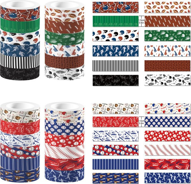 12 Stück Washi Tape Set mit Sport Design für Scrapbooking und DIY Journaling in Mehrfarbig - Bild 1