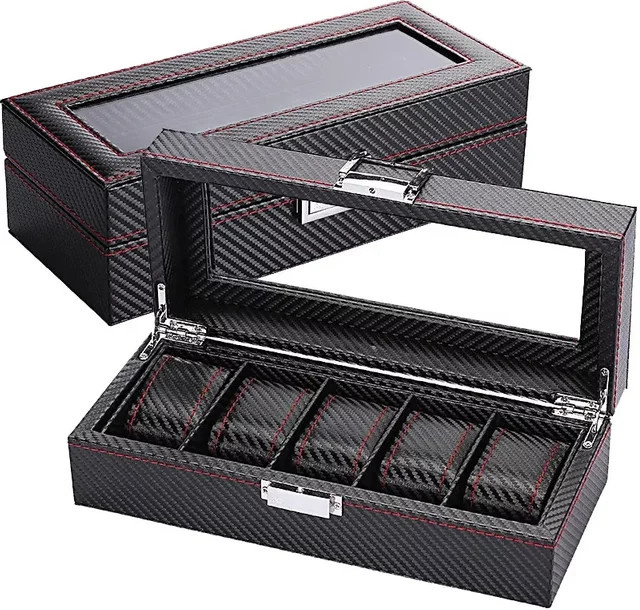 KSGM Schmuck Lagerung Fall Box, Schwarz Carbon Faser Muster, Unisex - Bild 1