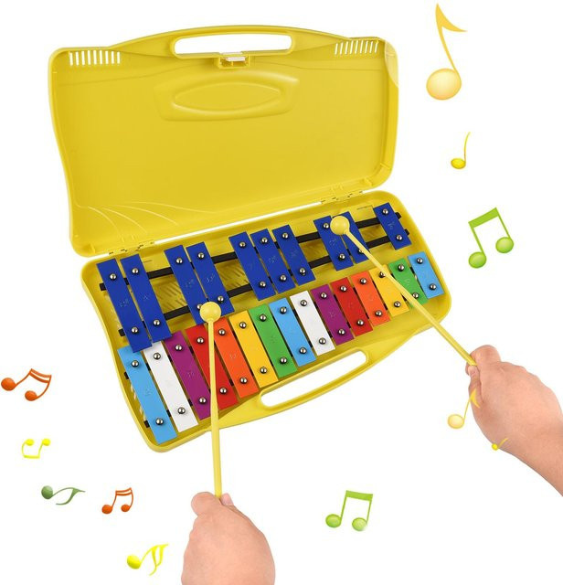 TOMTOP JMS Glockenspiel Xylophon, 25 Notizen, Bunte Metalltasten, Gelb - Bild 1