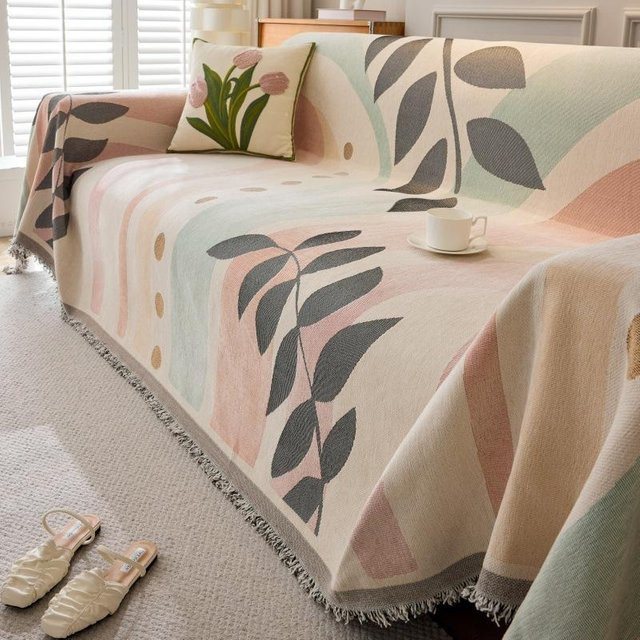 Super Six Jacquarddecke aus Chenille mit floralem Blättermuster, zweiseitiges Sofatuch für alle Jahreszeiten, B/B: 180 x 130 cm, Mehrfarbig - Bild 1
