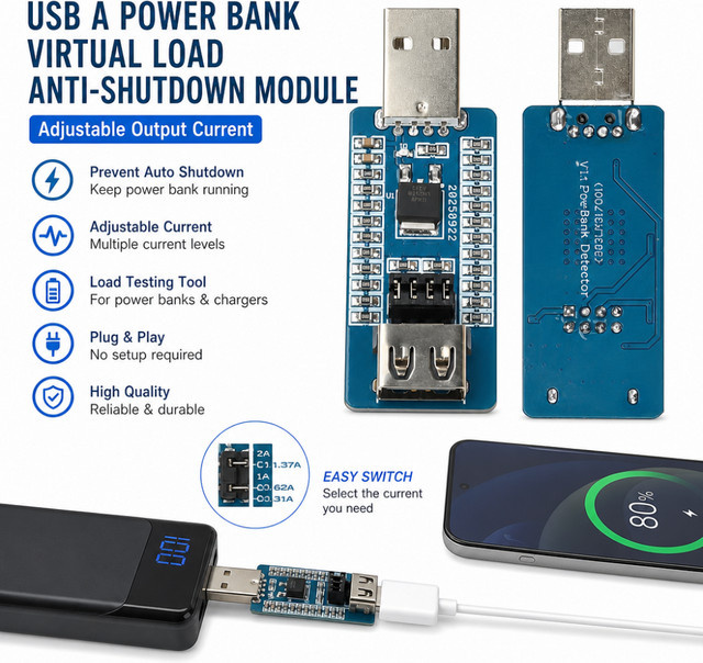 Gaqqee USB A Power Bank Anti-Shutdown-Modul mit umschaltbarem Ausgangsstrom in Blau - Bild 1