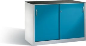 C+P Werkzeug-Beistellschrank mit Schiebetüren, Front Lichtblau, Korpus Lichtgrau, H: 100 cm, B: 160 cm, T: 60 cm - Bild 1