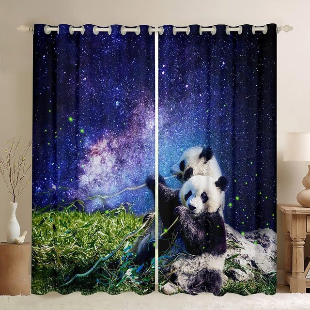 Yiran Furniture Panda Vorhänge für Kinder mit Cartoon-Motiv, Mehrfarbig, B: 55 cm, H: 120 cm, 2er-Set mit Ösen - Bild 1