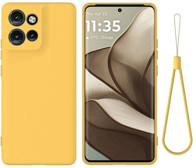 Premium Flüssigsilikonhülle mit Beflockung und Band für Motorola Moto Edge 50 Neo und Moto S50 in Gelb - Bild 1