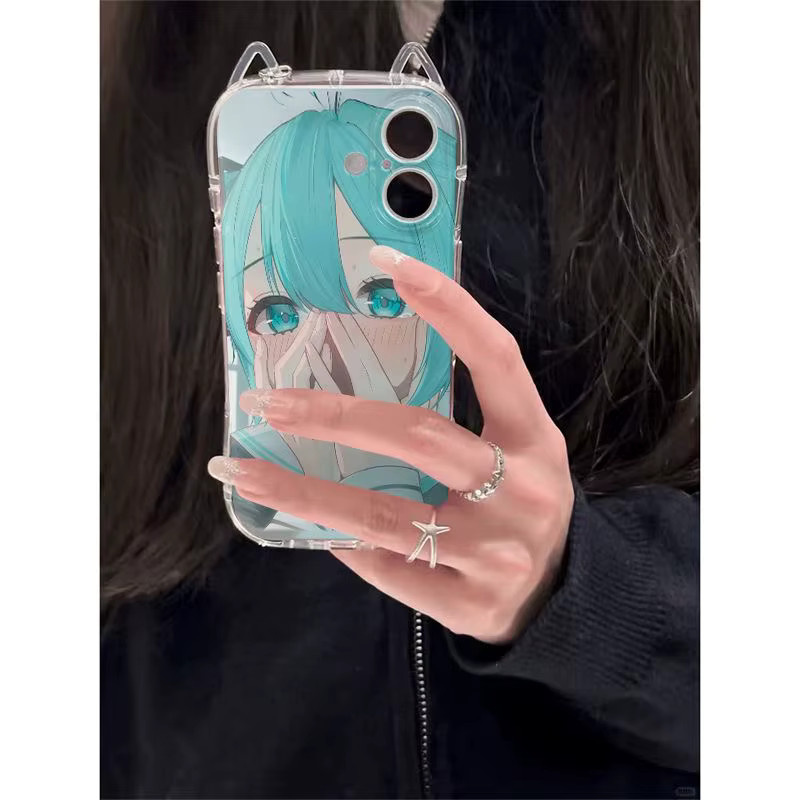 Transparente Handyhülle mit süßem Comic-Mädchen und Kätzchen für iPhone Modelle 7 bis 16 Pro Max sowie SE und XR - Bild 3