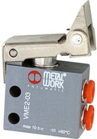 Riegler 3/2-Miniventil mechanisch mit Rollenhebel und freiem Rücklauf in Grau, 4 mm seitlich - Bild 1