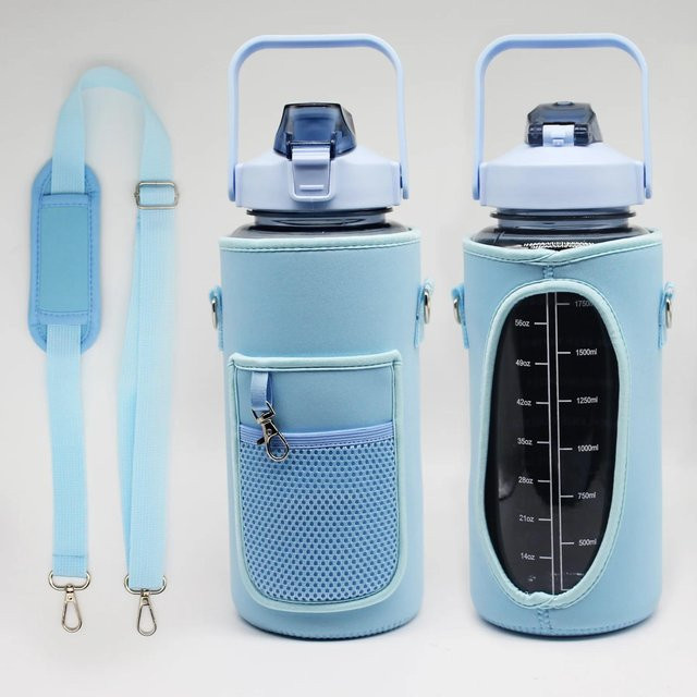 DHDH Sport Wasserflaschen-Hülle mit 2L Isolierbecher und schrägem Riemen für Fitness und Outdoor in Himmelblau - Bild 1