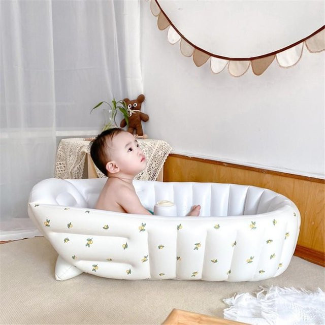 Aufblasbare Babywanne von Linyi toy car aus weißem PVC, faltbare Badewanne und Spielpool für Outdoor und Indoor, B/T/H: 90 x 55 x 30 cm - Bild 1