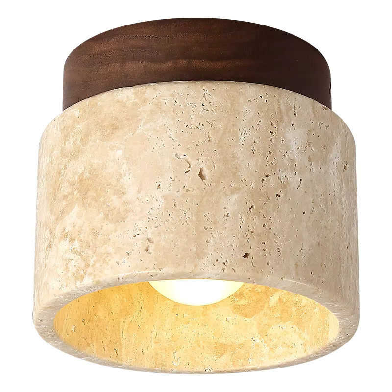 Runde LED Deckenleuchte im japanischen Stil aus Stein und Holz in Beige und Braun für Wohnzimmer, Korridor und Balkon - Bild 2