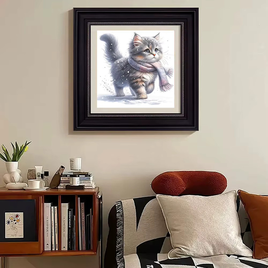 Huacan Katze Schnee Landschaft, Diamantgemälde, Bastelset - Bild 2