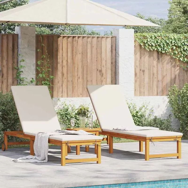 Vidaxl Sonnenliege Set aus Massivholz Akazie in Braun, 2er Set, B: 53 cm, L: 202 cm, H: 89 cm - Bild 1