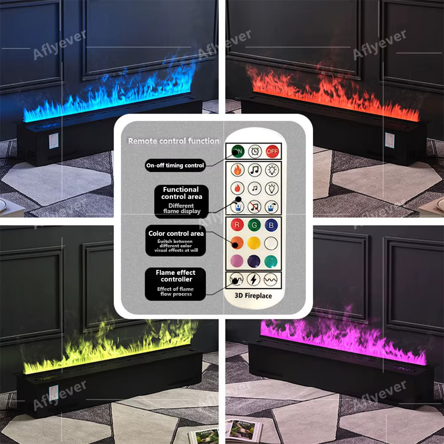 AFLYEVER 3D-Flammen-Dampfkamin mit Fernsteuerung in Schwarz aus Glas - Bild 4