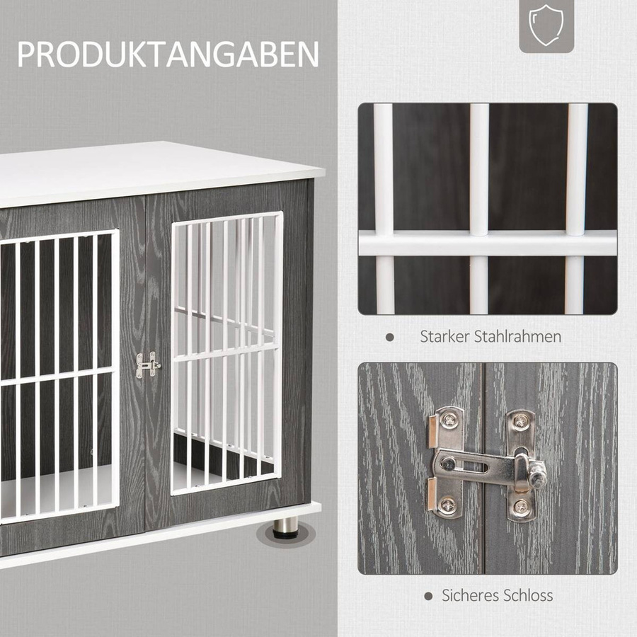 PawHut Hundekäfig in modernem Design aus Holz und Metall, Grau/Weiß - Bild 5