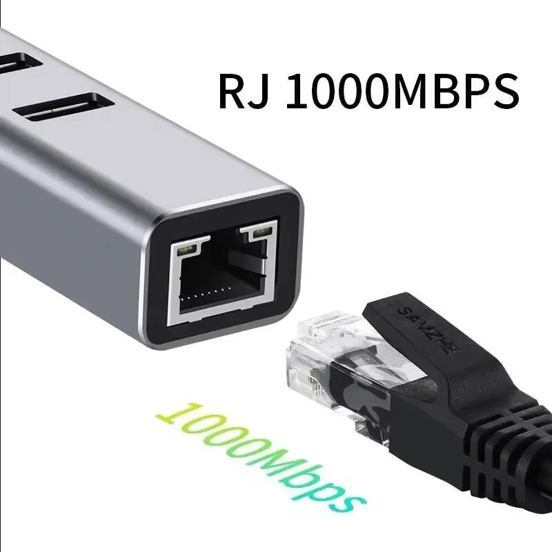 USB 3.0 zu RJ45 Ethernet Adapter mit 3-Port Hub, 1000 Mbit/s LAN-Konverter für Laptop, Desktop und Steam Deck, Farbe: Grau - Bild 3