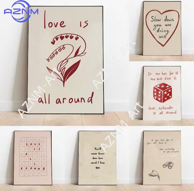 KAYOU Abstraktes Leinwandgemälde Love Actually Is All Around – Minimalistisches Poster mit Typografie als Wandkunst - Bild 1