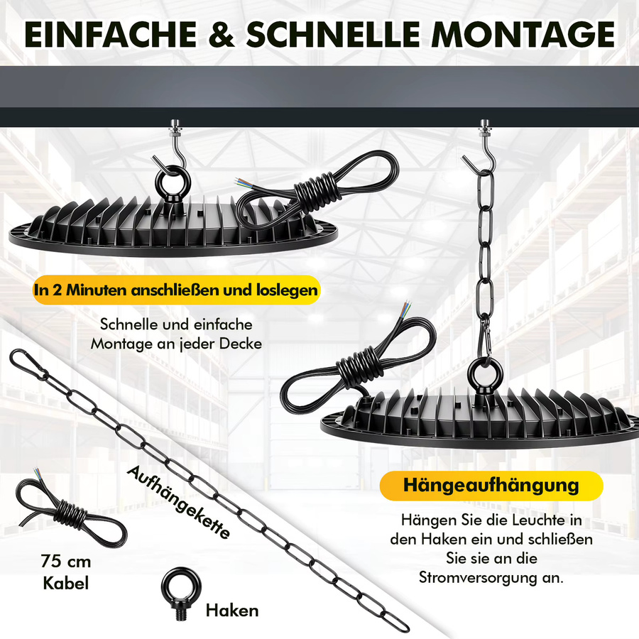 Ultrahelles UFO-LED-Hallenlicht in Weiß, IP65 wasserdicht, 500W Industriebeleuchtung für Werkstätten und Garagen - Bild 5