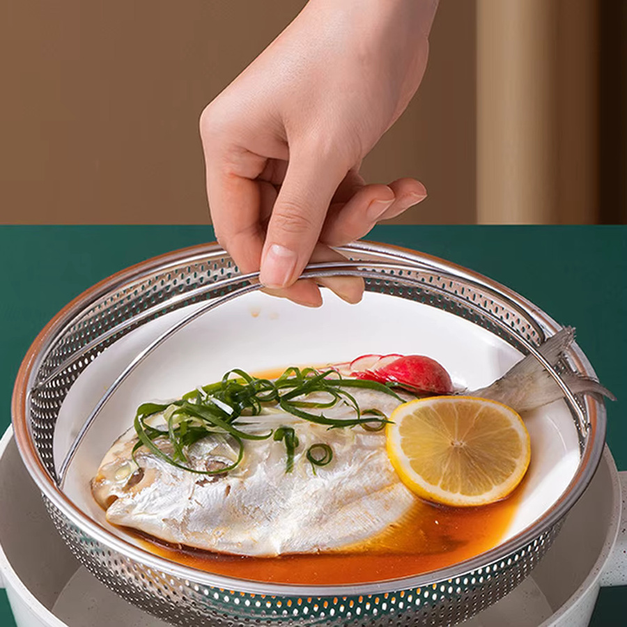 Multiyilego Feinmaschiges Sieb in Silber mit abnehmbarem Ständer für Reis, Obst und Gemüse, rund - Bild 3