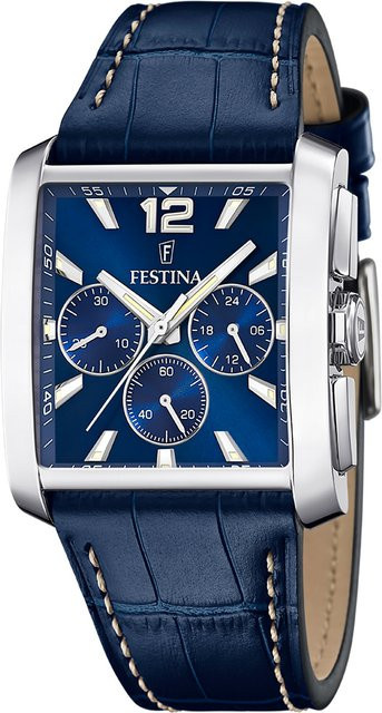 Festina Chronograph, Quarz, Edelstahl, Blau, Leder, 38 mm, Herren - Bild 1