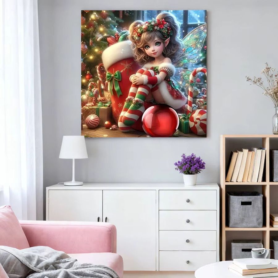 HUACAN Diamantmalerei Mädchen Porträt als Weihnachts-Mosaik mit Full Square Bohrern, Multicolor, B/H: 20 x 20 cm - Bild 3