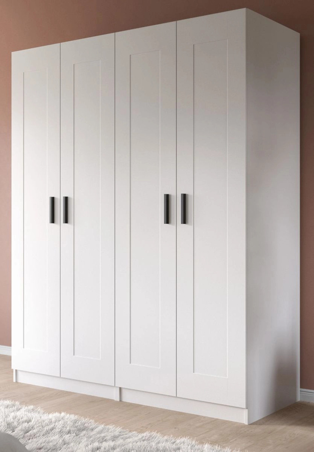 4-türiger Kleiderschrank Jondal in Weiß mit mattem Finish, Breite: 160 cm, Höhe: 194 cm - Bild 1